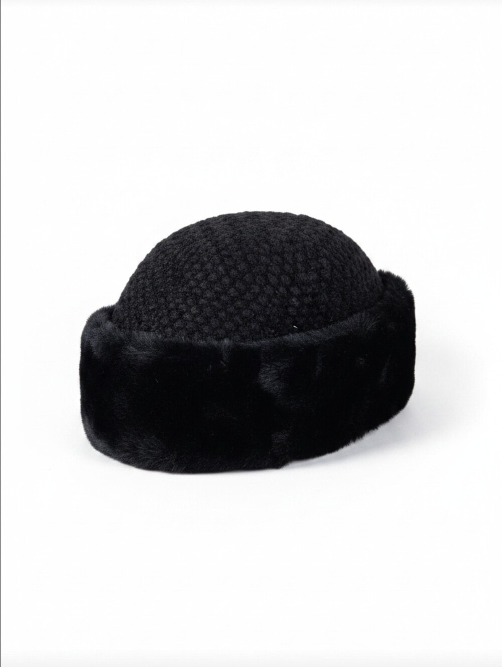 Black Faux Fur Bucket Hat Plush Sherpa Winter Lined Cozy Fuzzy
